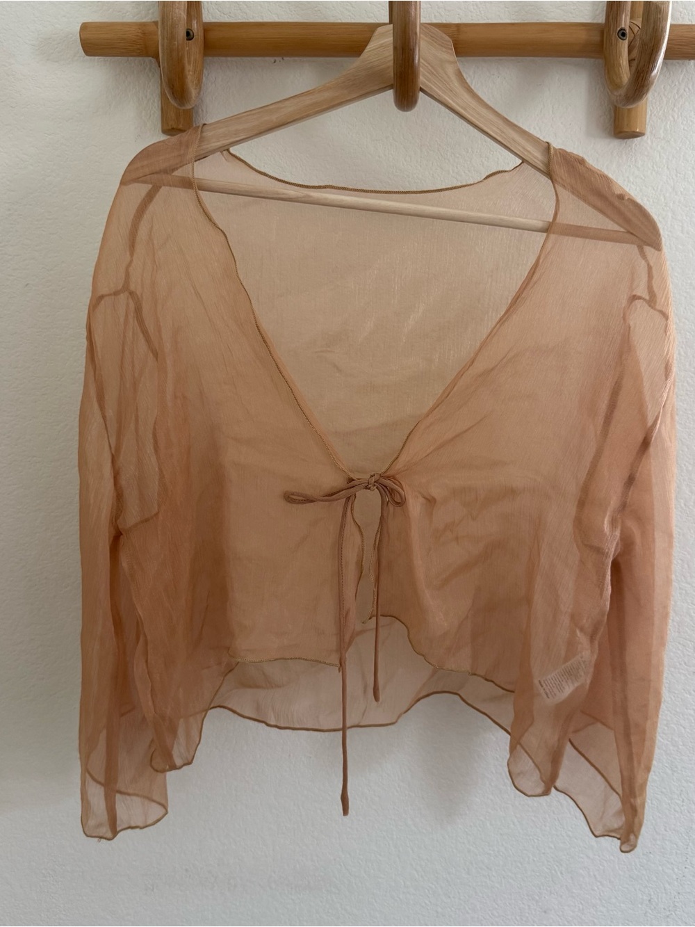 Coquette boho Fairycore Y2K Tan sheer chiffon blouse with tie front size L-XL